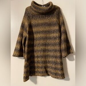 Adrienne Vittadini Wool Blend Brown Tan Turtleneck Cowl Neck Sweater Size Medium